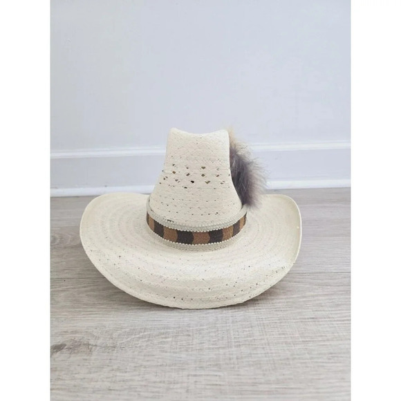 JA Miller CO Straw Woven Feather Rodeo Cowboy Cowgirl Rancher Boho Western Hat 7 - Picture 2 of 11